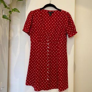 Red and White Floral Button Up Mini Dress